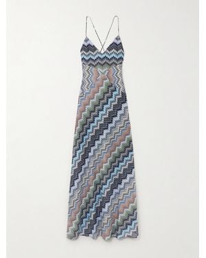 Missoni Striped Crochet-Knit Maxi Dress - Blue