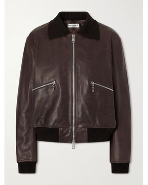 Our Legacy Waxed Cotton-Trimmed Leather Bomber Jacket - Black