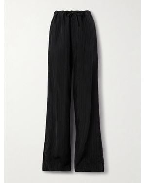 Balenciaga Striped Satin-Jacquard Wide-Leg Trousers - Black