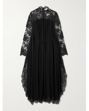 Zimmermann Gathered Lace-Trimmed Crepe Midi Dress - Black