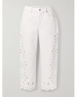 Sea Cavina Cropped Broderie Anglaise Barrel-Leg Jeans - White