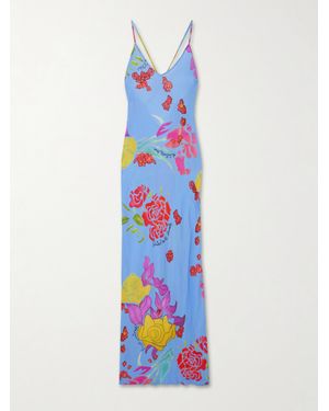 Donde Esteban Cielo Floral-Print Satin Maxi Dress - White