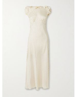 Doen Emerence Ruffled Polka-Dot Silk-Blend Twill Midi Dress - White