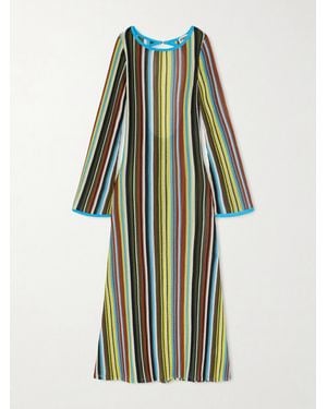 STAUD Lorena Open-Back Striped Knitted Maxi Dress - Green