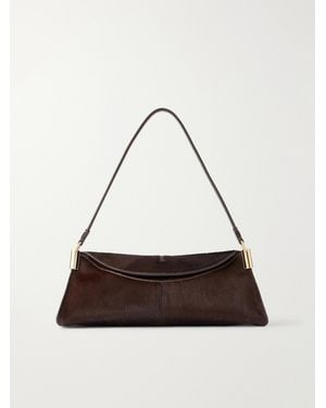 Balmain Leather-Trimmed Pony-Hair Shoulder Bag - White