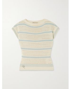 PUCCI Striped Open-Knit Cotton-Blend Jumper - White