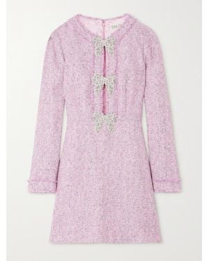 Saloni Camille Embellished Sequined Bouclé-Tweed Mini Dress - Pink