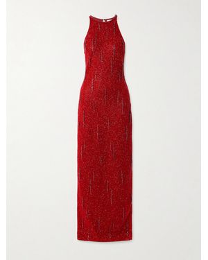 Clio Peppiatt Mimosa Embellished Stretch-Mesh Gown - Red