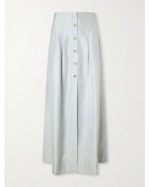 LeKasha Amou Pleated Silk Maxi Skirt - White