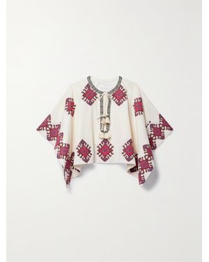 Johanna Ortiz Net Sustain Bushveld Tie-Detailed Embroidered Cotton Poncho - Pink