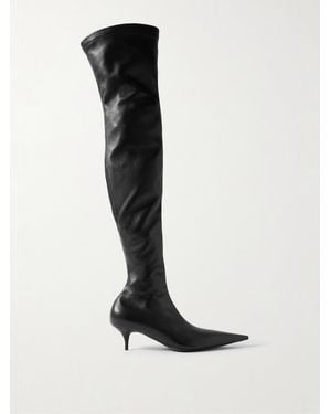 Balenciaga Avenue Leather Over-The-Knee Boots - Black