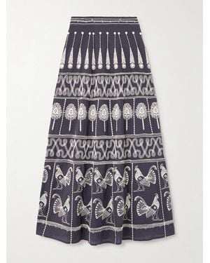 Emporio Sirenuse Camille Embellished Embroidered Cotton-Blend Maxi Skirt - Blue