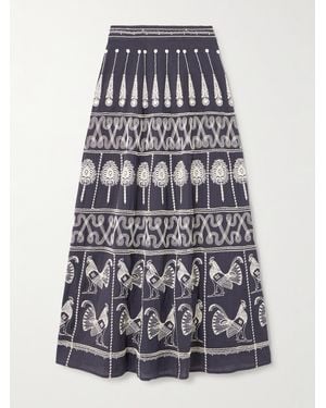 Emporio Sirenuse Camille Maxirock Aus Einer Baumwollmischung Mit Verzierungen Und Stickereien - Blau
