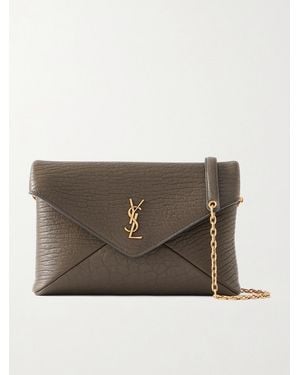 Saint Laurent Cassandre Schultertasche Aus Strukturiertem Leder - Braun