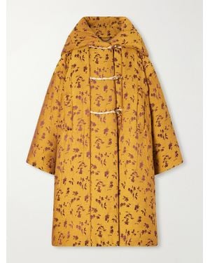 Dries Van Noten Hooded Padded Floral-Jacquard Long Jacket - Yellow
