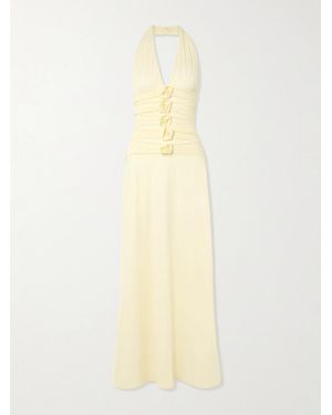 Maygel Coronel Villadiego Appliquéd Stretch-Jersey Halterneck Maxi Dress - White