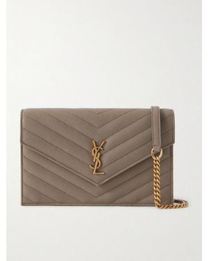 Saint Laurent Cassandre Schultertasche Aus Gestepptem Vollnarbigem Leder - Braun