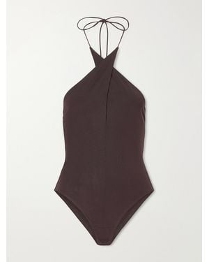 Alex Perry Halterneck Backless Stretch-Mesh Bodysuit - Brown
