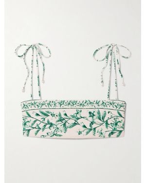 Agua Bendita Primavera Ceiba Faux Pearl-Embellished Floral-Print Recycled Bikini Top - Blue