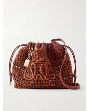 Chloé Summer Banana Leather-Trimmed Raffia Shoulder Bag - Red