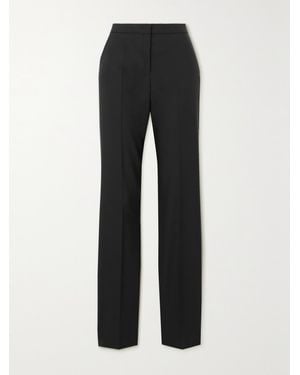 Another Tomorrow Net Sustain Pleated Merino Wool Straight-Leg Pants - Black