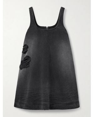 Simone Rocha Distressed Embellished Denim Mini Dress - Black