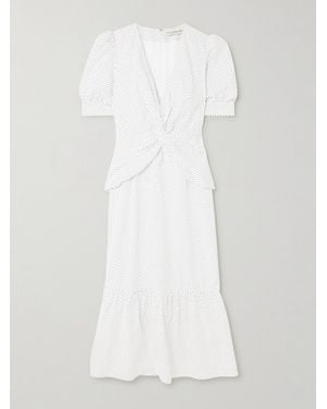 Alessandra Rich Midikleid Aus Bedruckter Baumwollpopeline Mit Raffungen Und Twist-Detail - Weiß