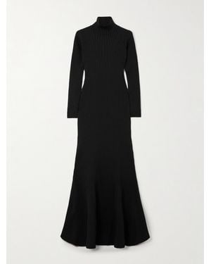 Balenciaga Turtleneck Ribbed Silk-Blend Maxi Dress - Black