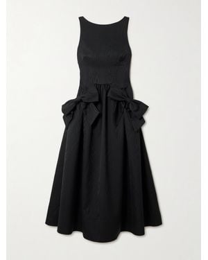 Rebecca Vallance Narcissa Bow-Embellished Gathered Moire Midi Dress - Black