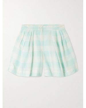 Thierry Colson Kenya Pleated Checked Linen And Cotton-Blend Shorts - Blue