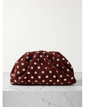 Loeffler Randall Bailey Leather-Trimmed Studded Suede Clutch - Red