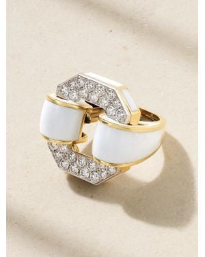 David Webb Small Octagonal Buckle Ring Aus 18 Karat Und Platin Mit Emaille Und Diamanten - Natur