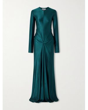 Victoria Beckham Gathered Satin Gown - Green