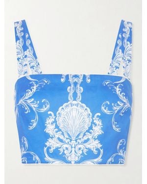 Borgo De Nor Didi Printed Cropped Cotton-Poplin Top - Blue