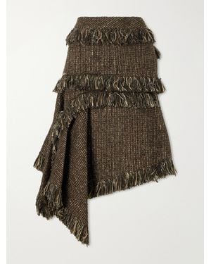 Sacai Fringed Wool-Blend Tweed Midi Skirt - Brown