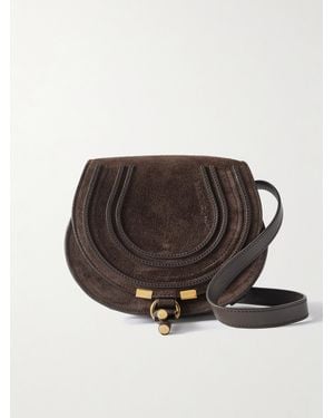 Chloé Marcie Leather-Trimmed Suede Shoulder Bag - Brown