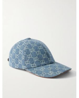 Gucci Baseballkappe Aus Denim Mit Lederbesatz Und Horsebit-Detail - Blau