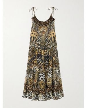 CAMILLA Ruffled Tiered Leopard-Print Embellished Fil Coupé Midi Dress - Multicolour