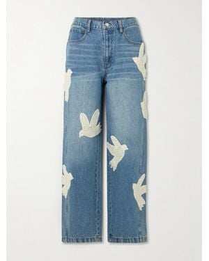 Sea Payton Crochet-Trimmed High-Rise Wide-Leg Jeans - Blue