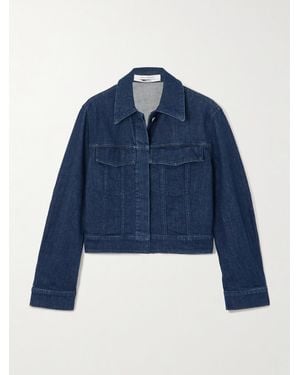 Another Tomorrow Cropped Denim Jacket - Blue