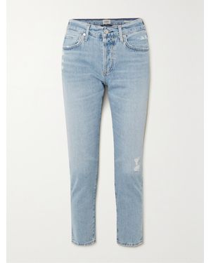 Citizens of Humanity Net Sustain Emerson Cropped Distressed Slim-Leg Organic Jeans - Blue