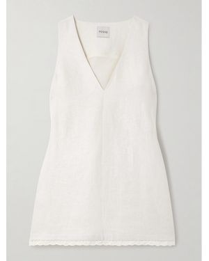 Posse Effi Crocheted Lace-Trimmed Linen Mini Dress - Natural