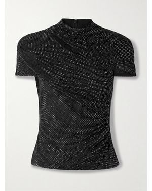 Self-Portrait Cutout Crystal-Embellished Mesh Turtleneck Top - Black