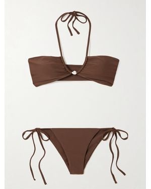 SARA CRISTINA Bahia Pearl-Embellished Stretch-Econyl Halterneck Bikini - Brown