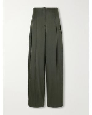 Twp Drew Pleated Silk-Blend Charmeuse Mid-Rise Wide-Leg Trousers - Green