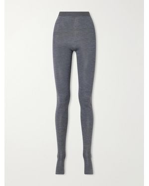 Bottega Veneta Logo-Embroidered Knitted Wool Leggings - Blue