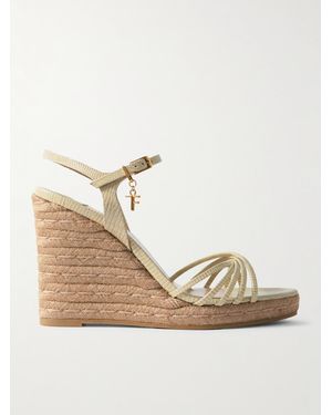 Tom Ford Cabana Lizard-Effect Leather Espadrille Wedge Sandals - Natural