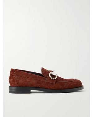 Gucci Boulevard Horsebit-Embellished Logo-Debossed Suede Loafers - Brown