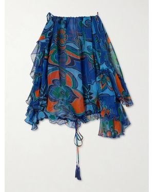 Etro Off-The-Shoulder Ruffled Printed Silk-Chiffon Blouse - Blue