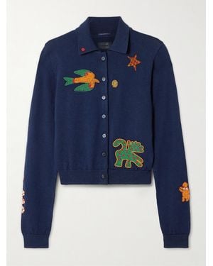 Mother The Racquet Bead-Embellished Wool Cardigan - Blau